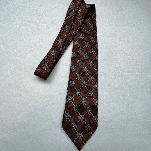 Ermenegildo Zegna Brown/Bronze Wheel Print Neck Tie - Picture 10 of 10